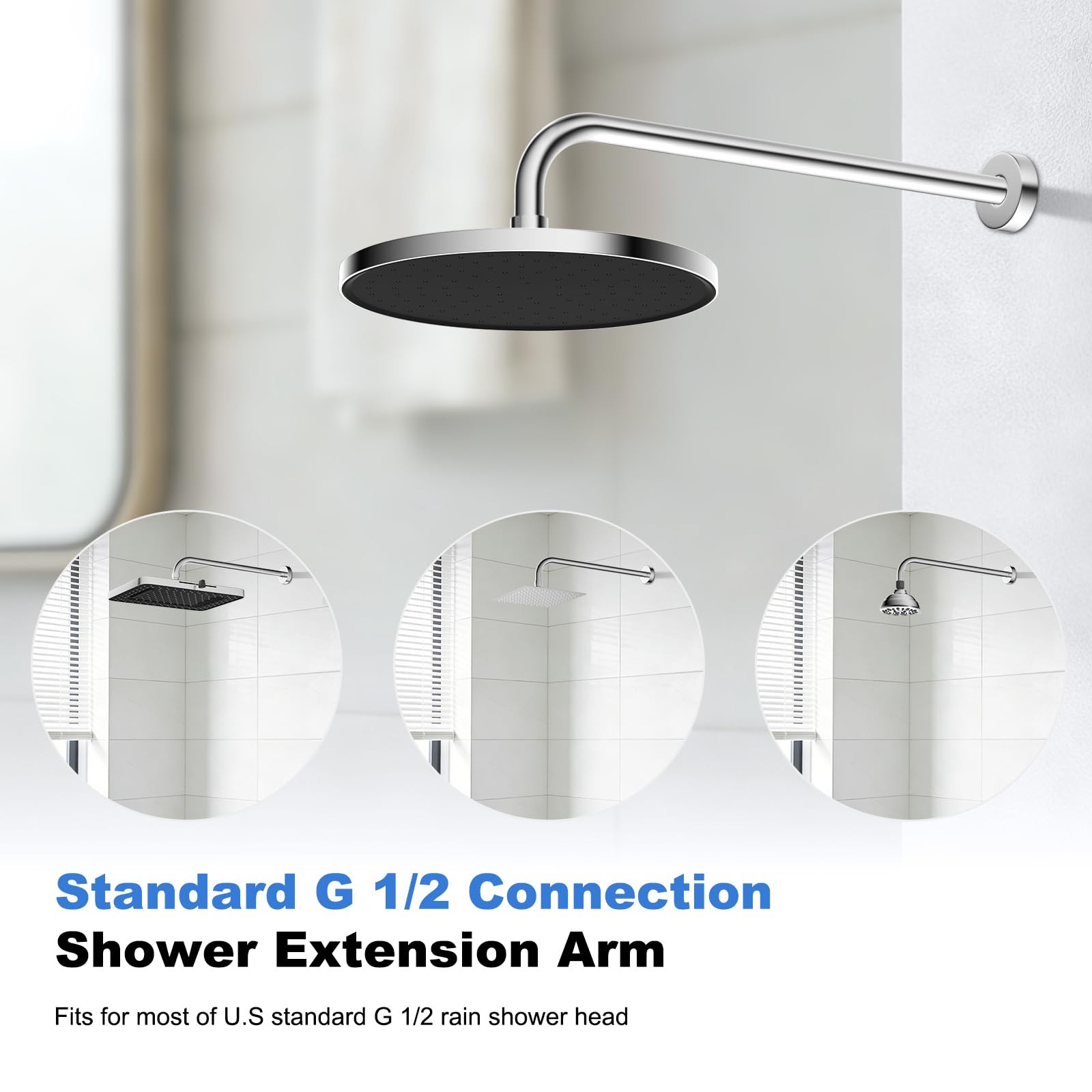 16 Inch All Metal Shower Extension Arm, Extra Long Extender with Flange, Stai