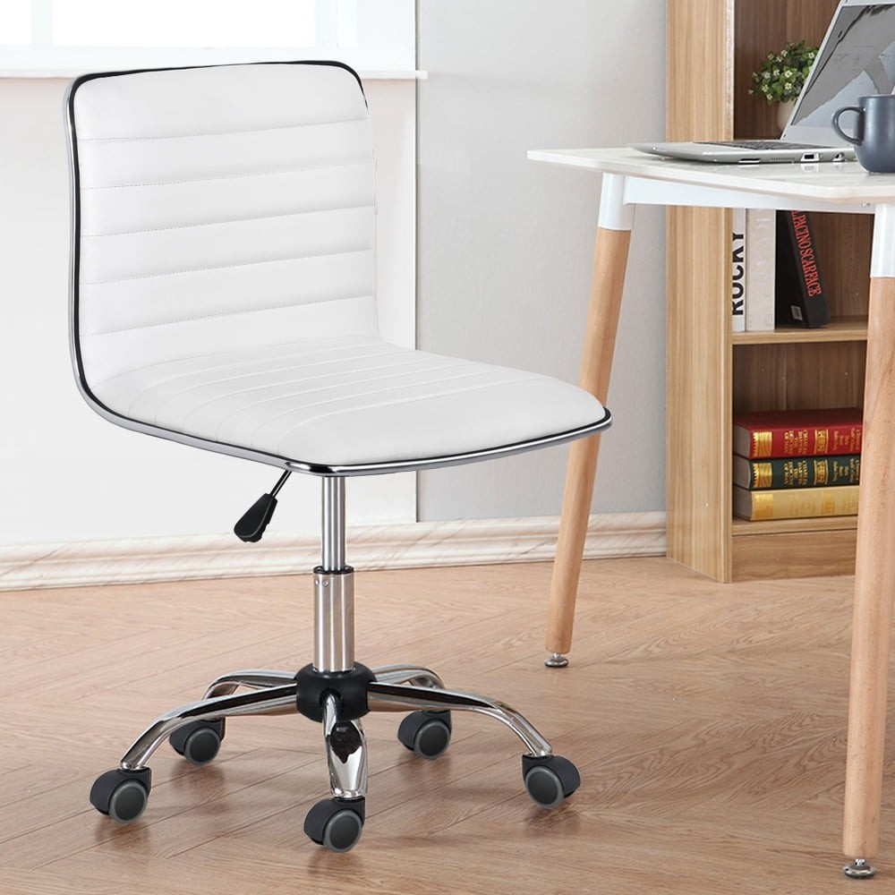 Modern Adjustable Armless Faux Leather Swivel Office Chair White
