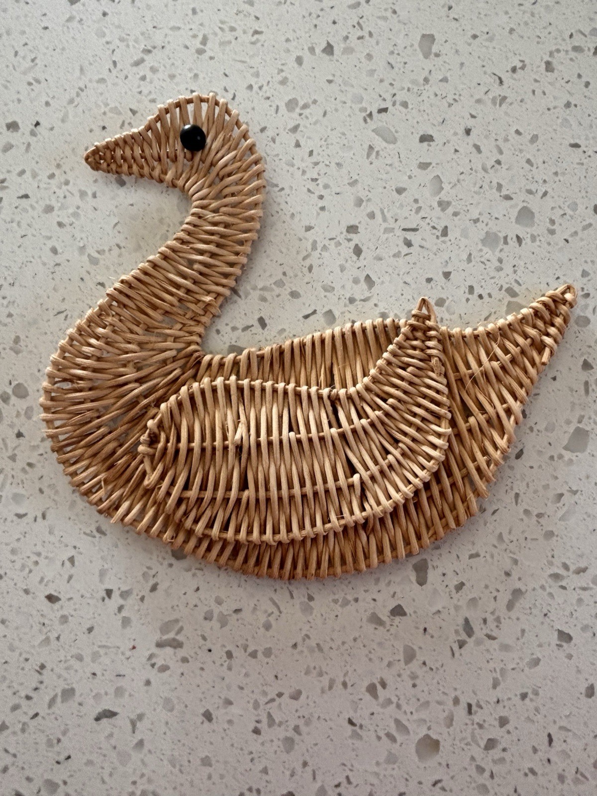 Vintage Woven Wicker Rattan Duck Wall Hanging Decor Swan Bird Boho Farmhouse