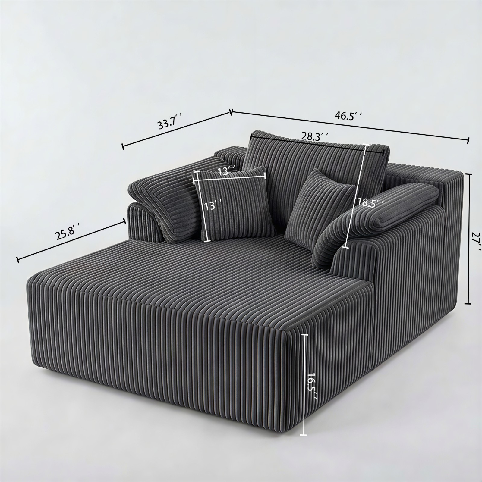 60-inch indoor oversized corduroy lounge chair, no assembly required (Grey)