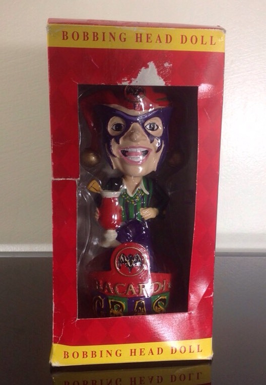 VERY RARE Bacardi Gras Jester Bobblehead Bobbing Head Doll w/ Box 2003 Nodder