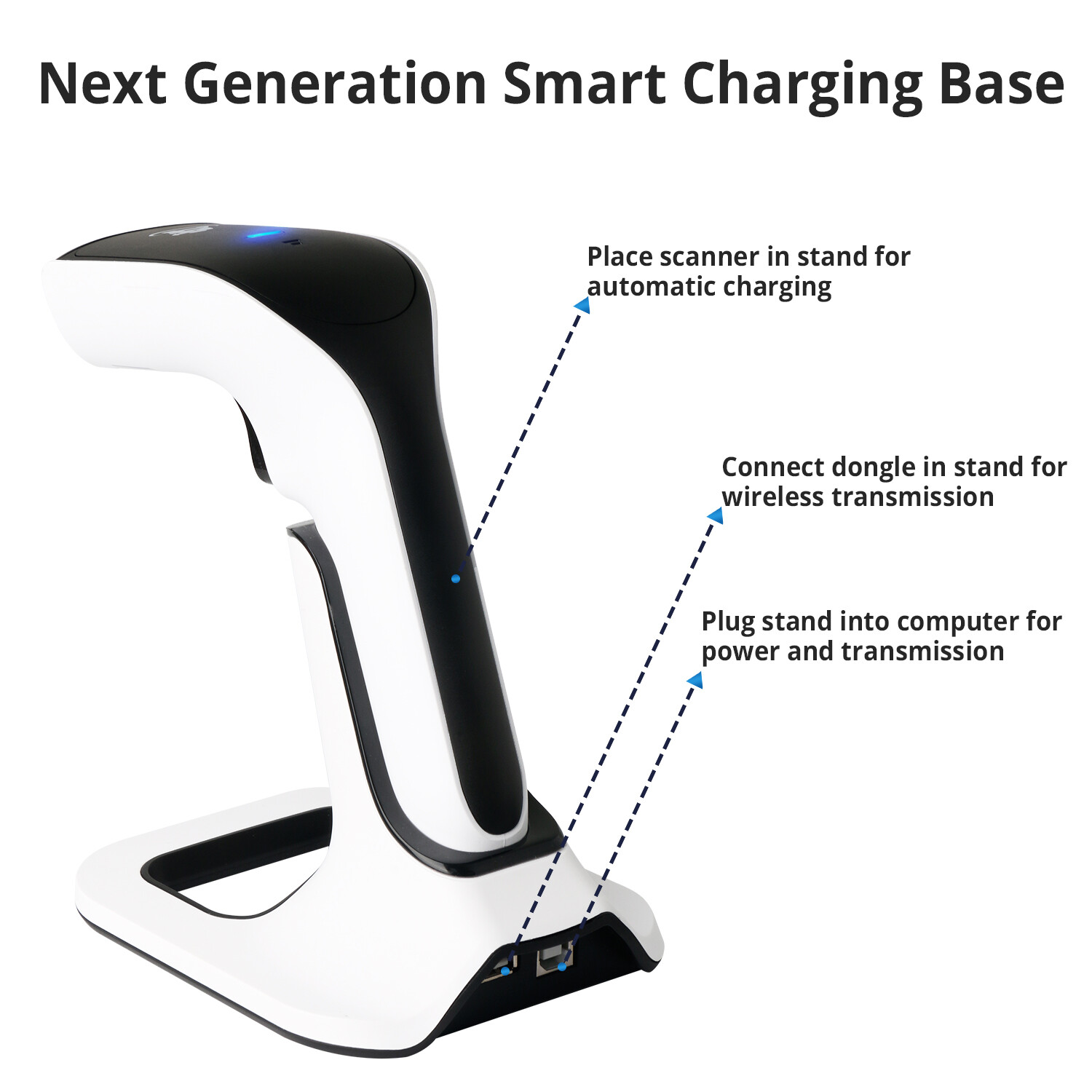 1D/2D Wireless Bluetooth Barcode Scanner: 3-in-1 with stand, USB QR Code Reader