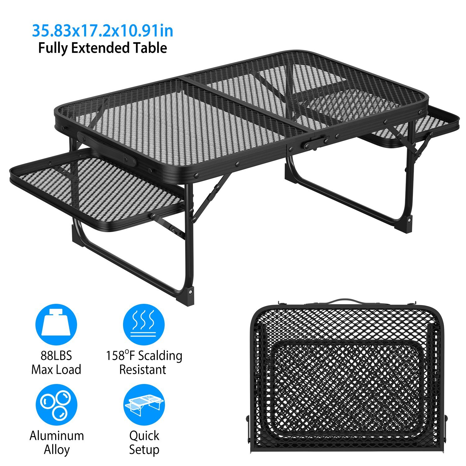 Folding Camping Table with 2 Wing Panel Aluminum Picnic Table Heat Resistant