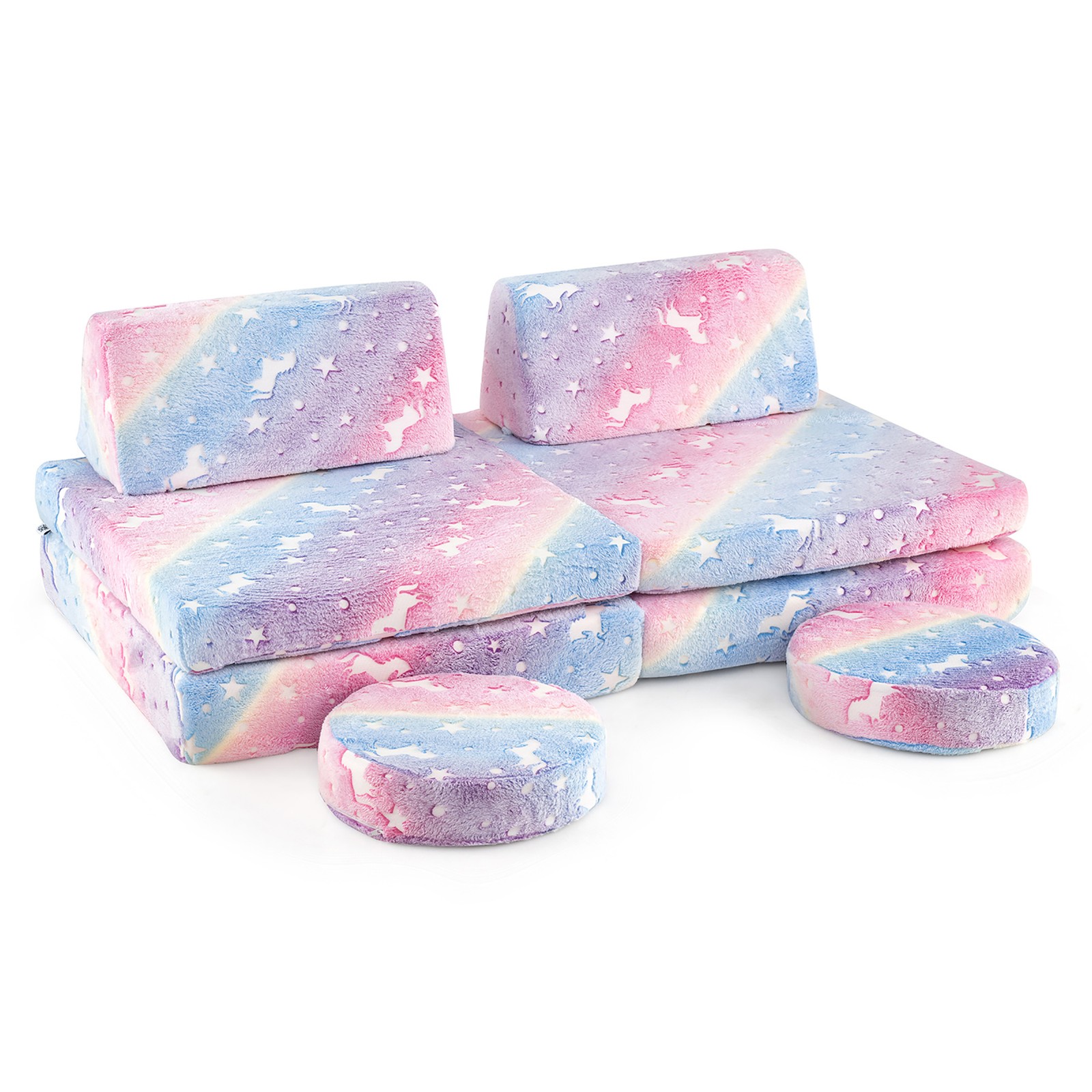 Glow in the Dark Modular Kids Play Couch Set w/ Machine-washable Flannel Covers