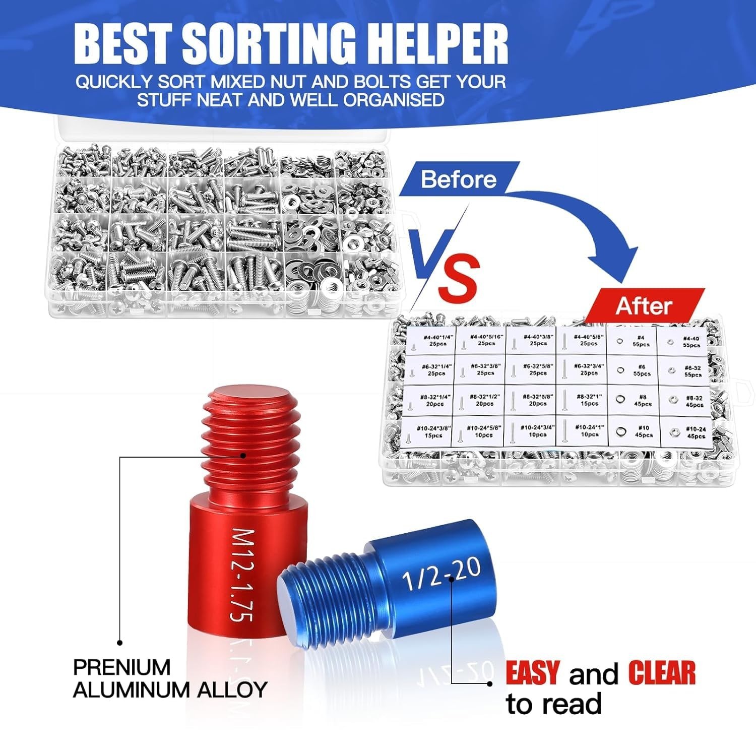 Nut and Bolt Thread Checker - 54 PCS Nut and Bolt Gauges Individually Housed ...