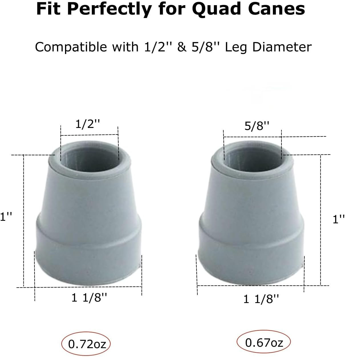 4 Pack Quad Cane Tips 1/2 Inch Heavy Duty Walking Cane Rubber Tips Replacement S