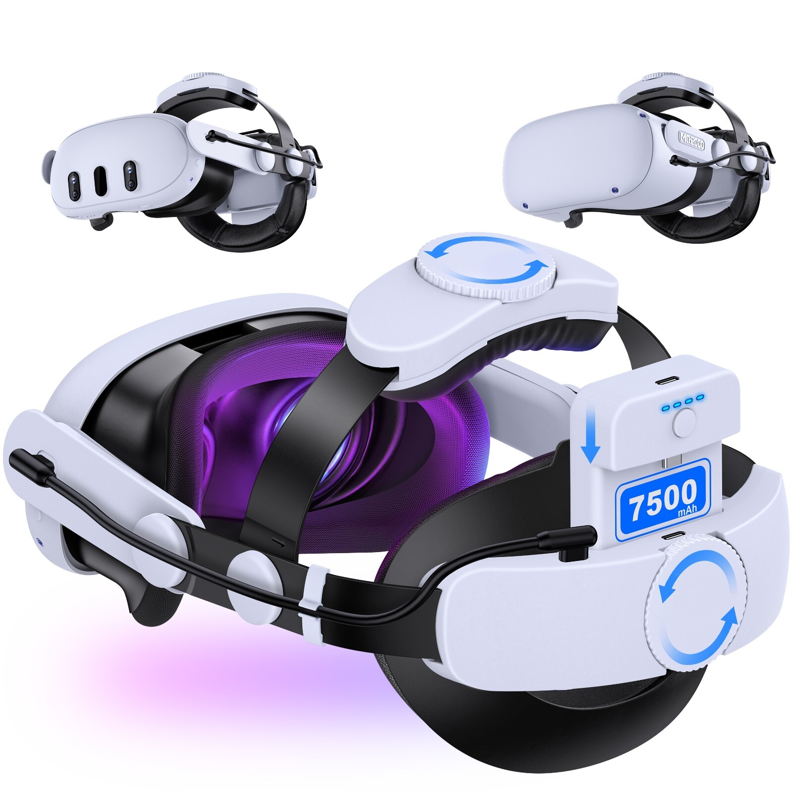 Head Strap for Meta Quest 3S/3/2, Adjustable Elite Strap with 7500mAh Detachable