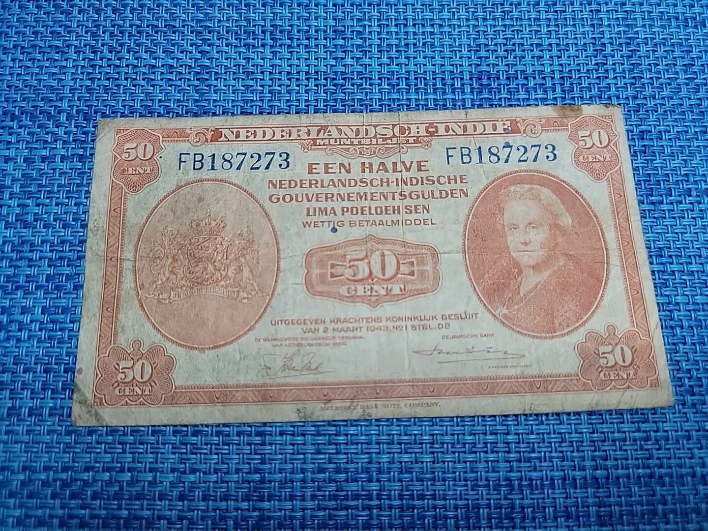 🇳🇱 Netherlands East Indies 50 cents 1943 P-110 P-110a WWII Banknote   101124-3