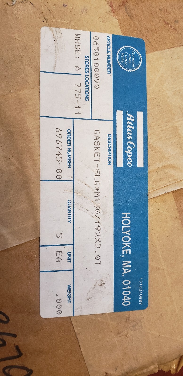 OEM LOT OF 5 ATLAS COPCO 0650-1000-90 / 0650100090 GASKET-FLG  (NEW IN BOX)