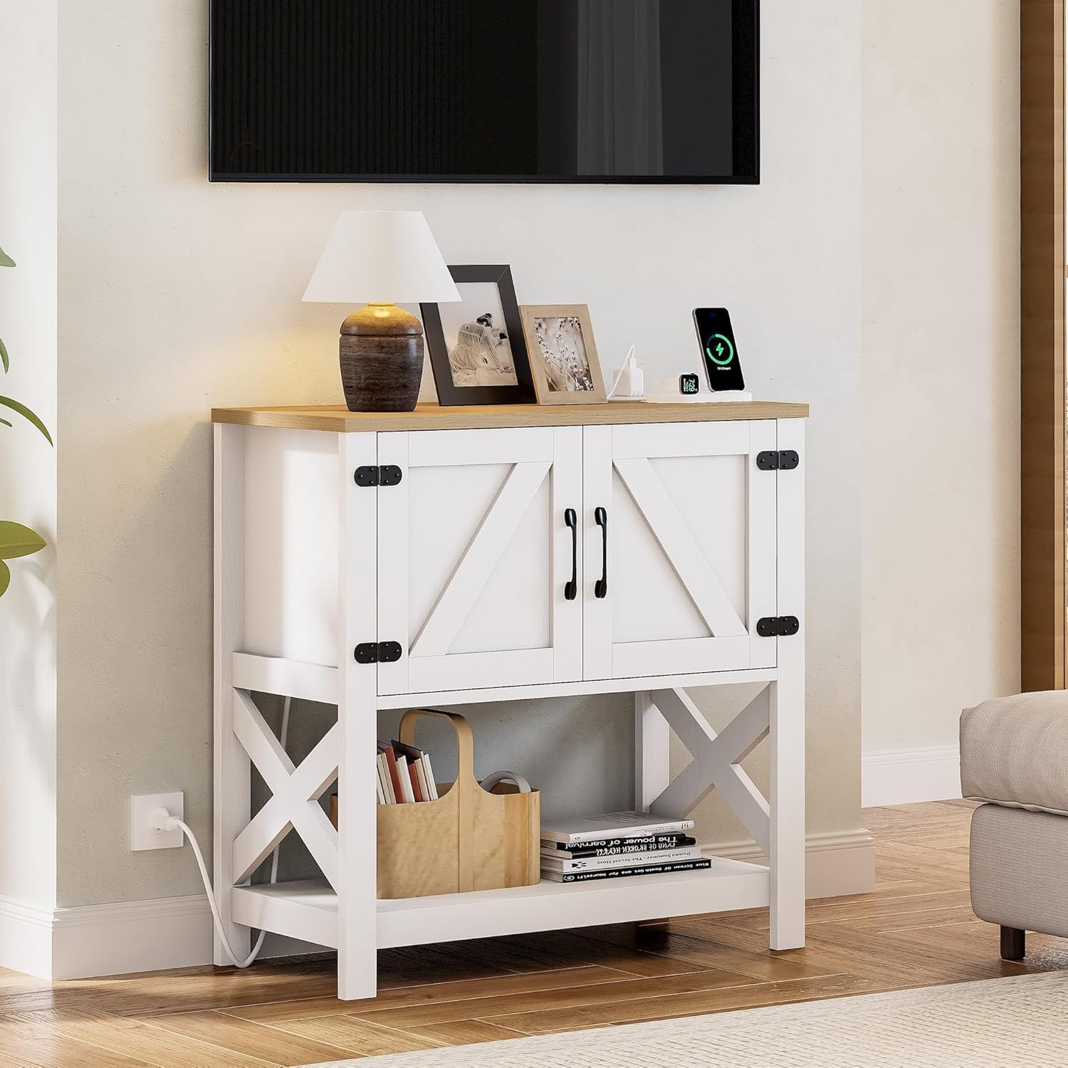 Farmhouse Console Table with Storage Cabinet, Entryway Table with Shelf, Coffee