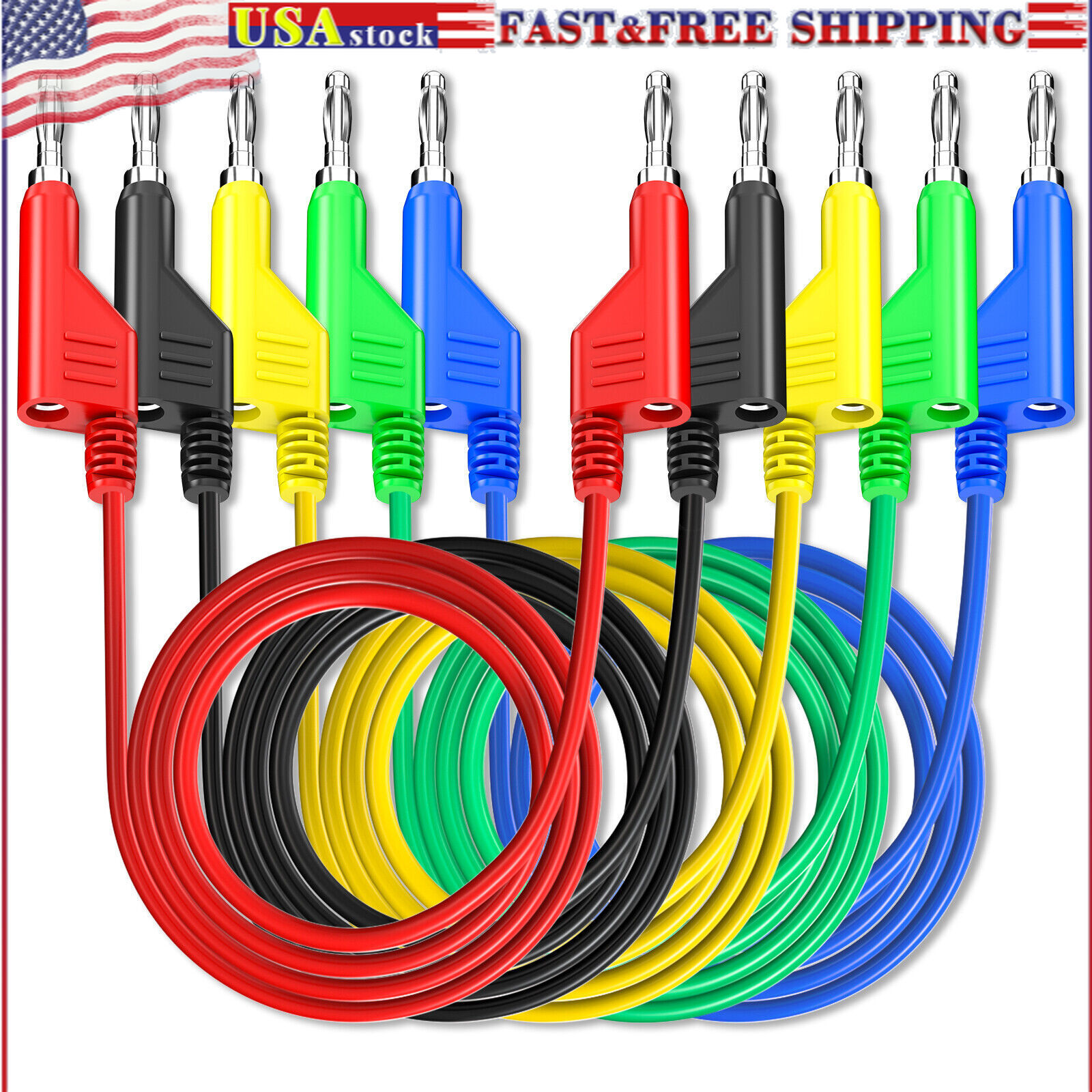 5PCS Stackable Banana to Banana Plug Test Lead Soft Cable for Multimeter