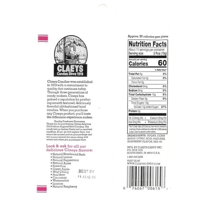 CLAEYS Old Fashioned Raspberry Hard Candy 6 oz.