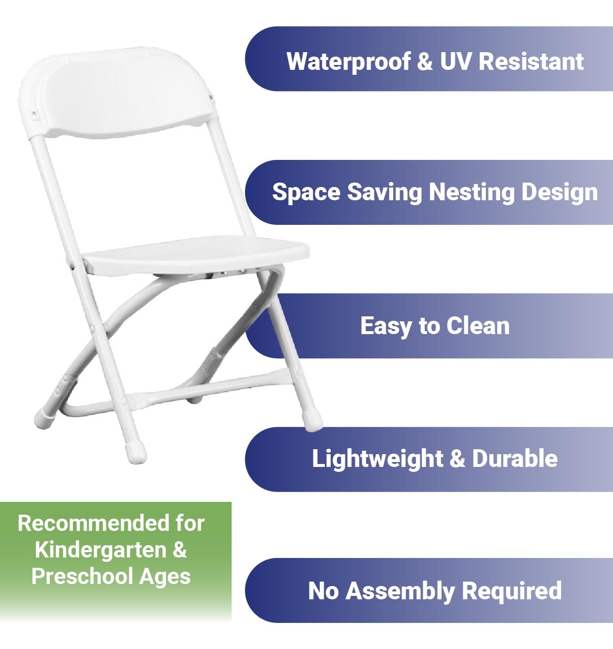 Kids Folding Chairs White Plastic 4 Pack Stackable Kindergarten Preschool Child