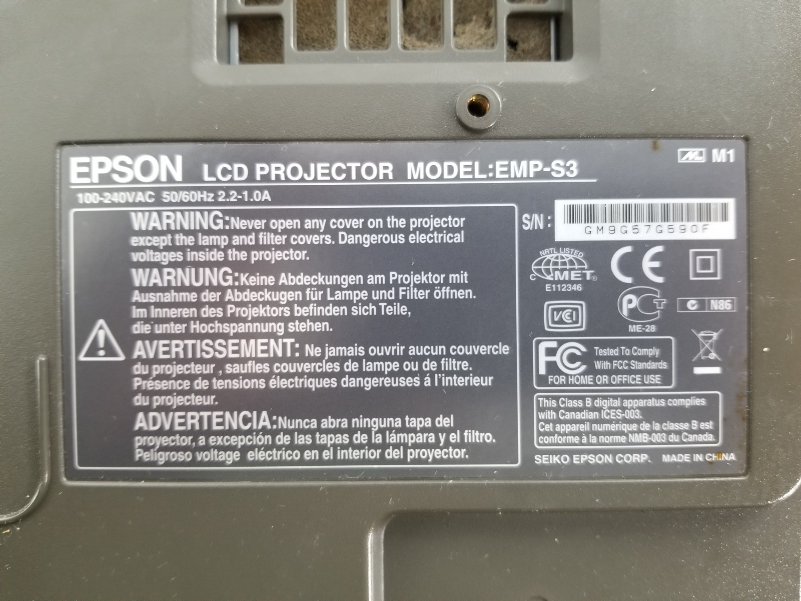 Epson PowerLite EMP-S3 LCD Desktop Projector