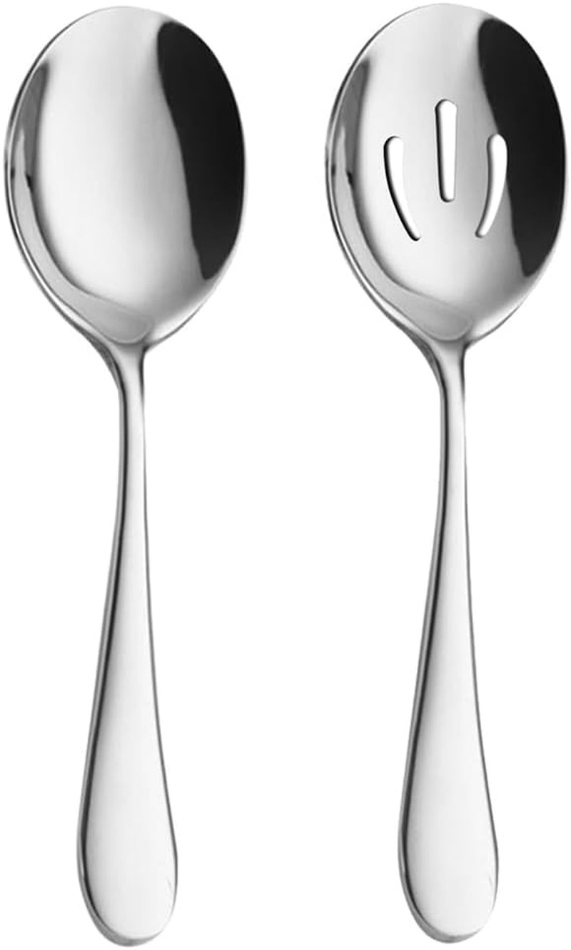 2 Pieces Stainless Steel Flatware Serving Sets, 8.7-Inch Long Handle Slotted Spo