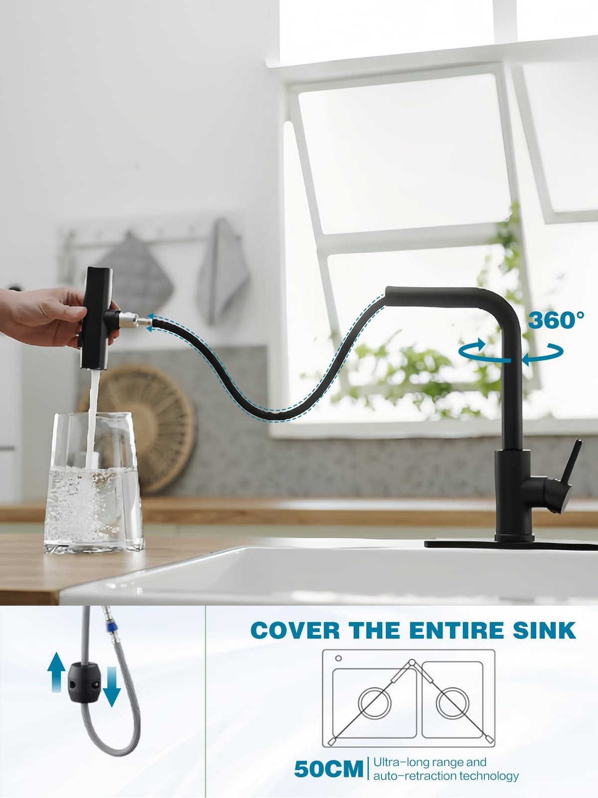 JOOM JU011B01 Kitchen Faucet with Pull Down Sprayer Matte Black