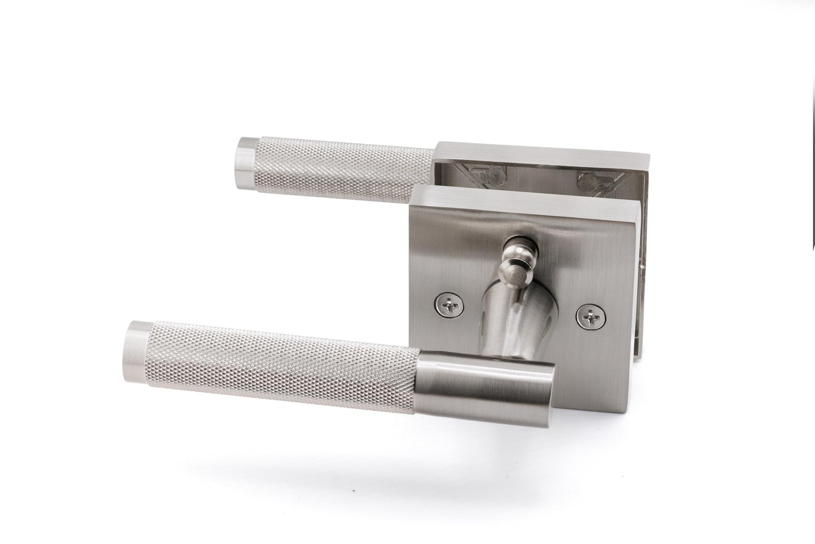Brushed Nickel Interior Door Knob with Lock, Silver Bedroom Door Knobs, Inter...