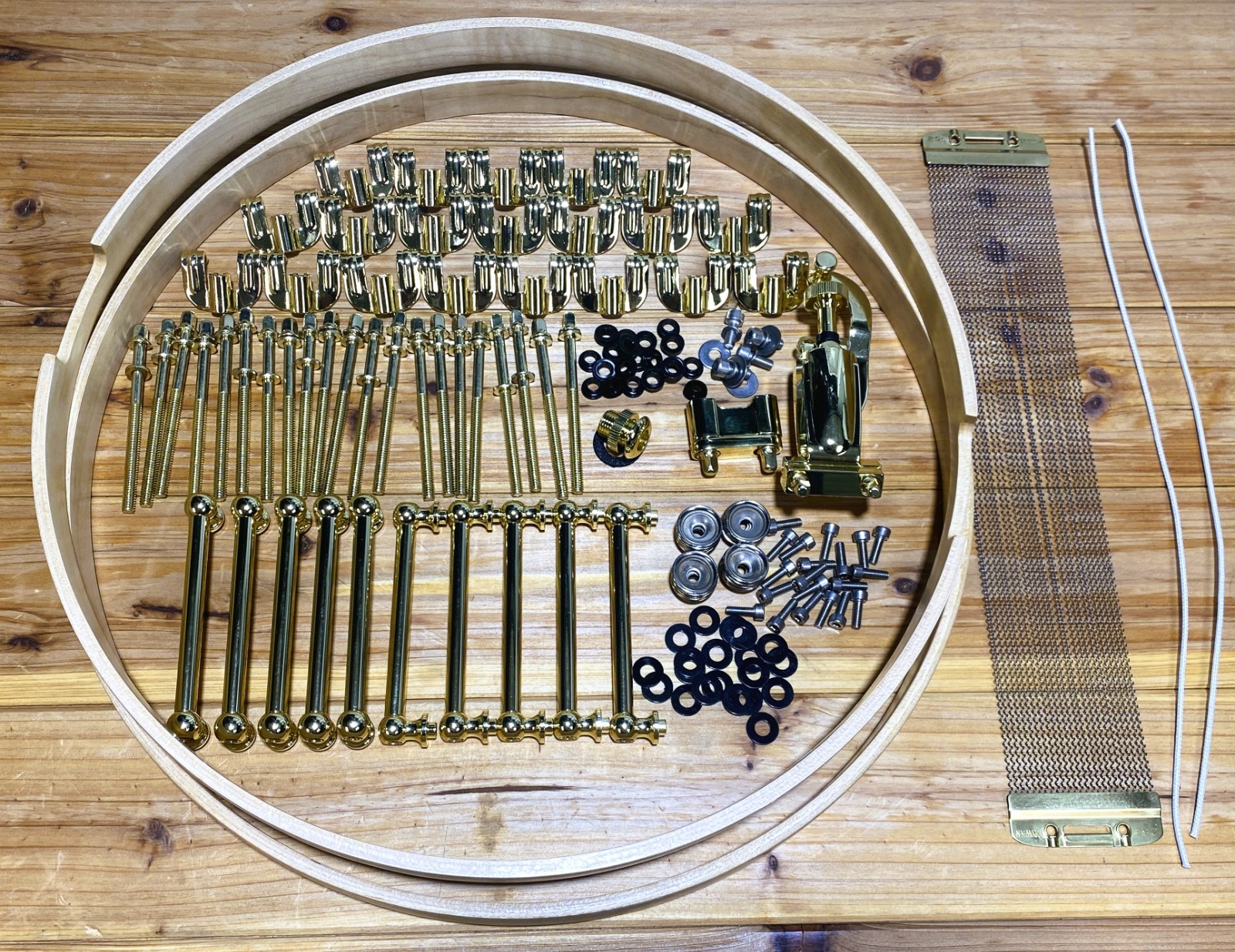 6.5x14" Brass Snare Drum Hardware Kit with Tube Lugs and Wood Hoops