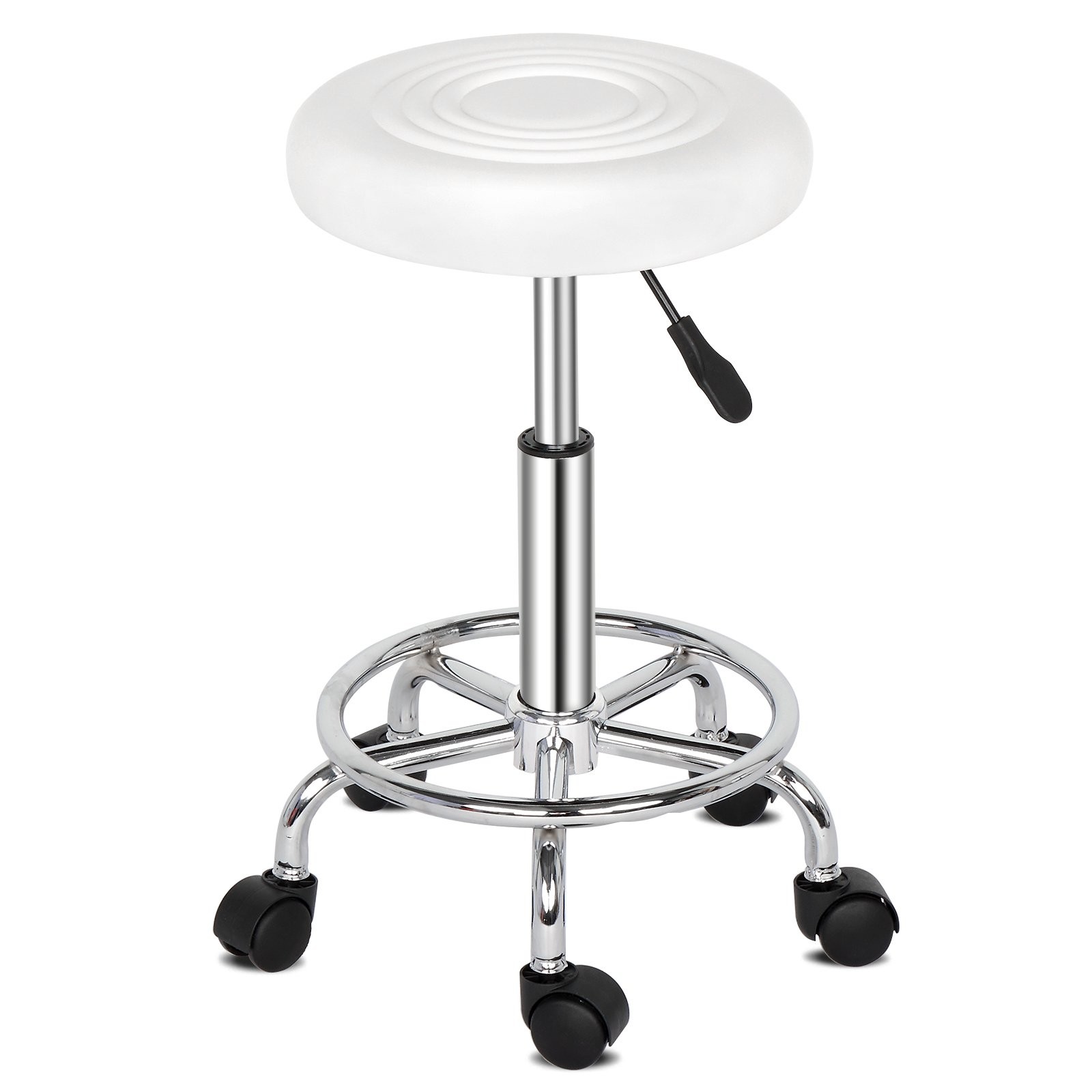 PU Leather Round Rolling Stool with Footrest Height Adjustable Spa Salon Chair