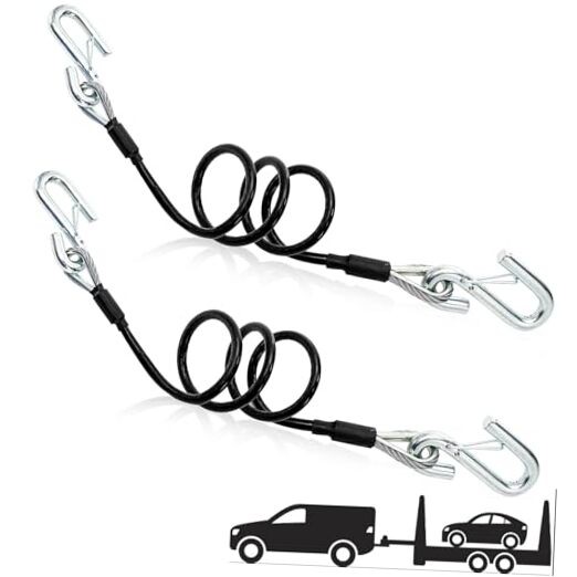 2 Packs 44-1/2'' Trailer Safety Cables, Vinyl-Coated Coiled Towing Chain,