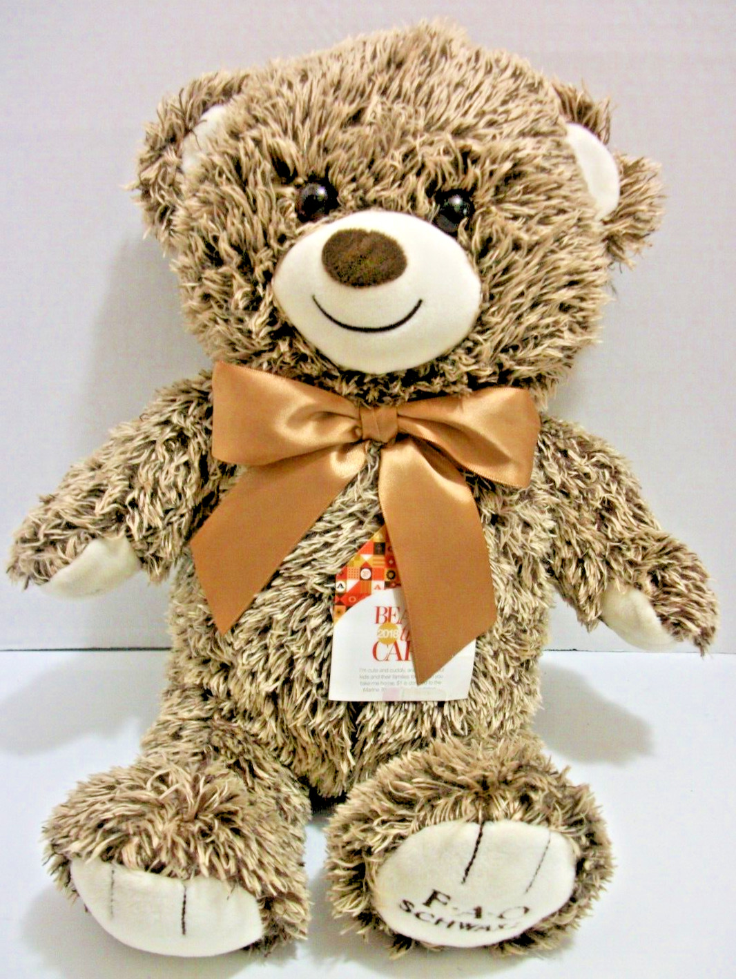 FAO SCHWARZ 2018~Bears That Care~ Shaggy Brown Teddy Bear~ 18" Plush Bear VGC