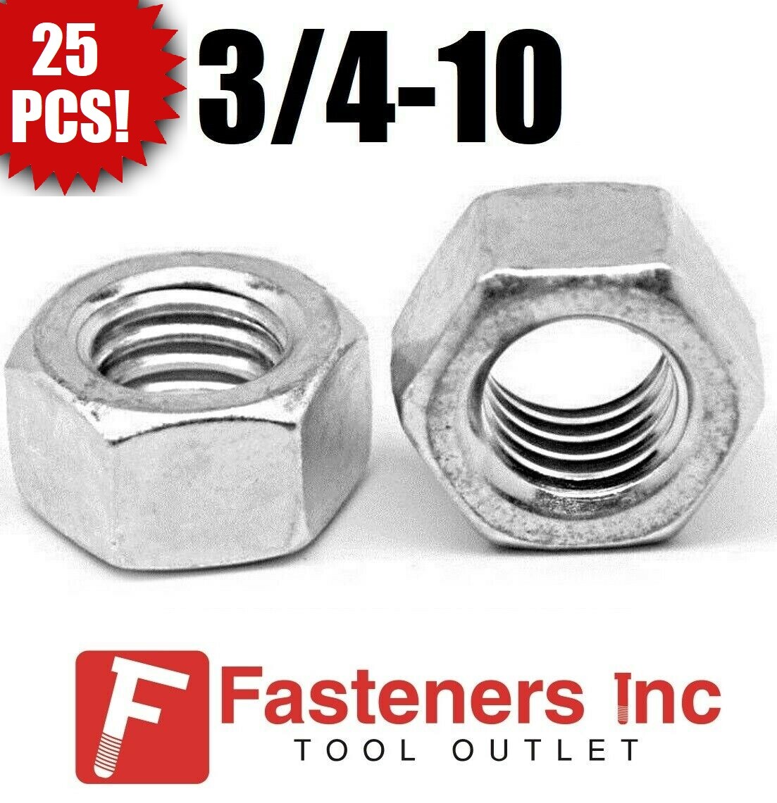 (Qty 25) 3/4-10 Low Carbon Grade 2 Finished Hex Nuts Zinc Plated