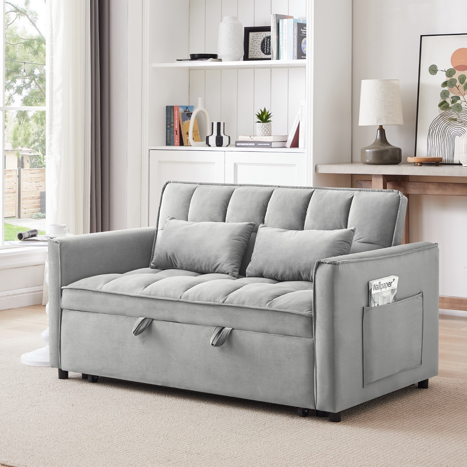 Convertible Sleeper Sofa Bed Velvet Loveseat with Pull Out Bed Futon Sofa Couch