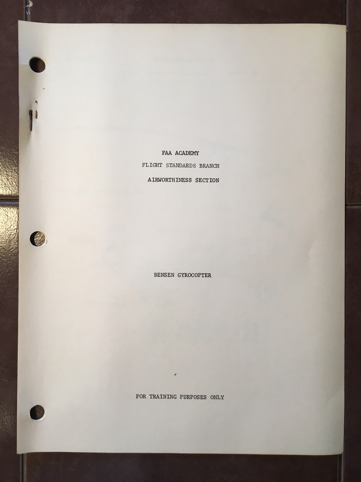 Benson B-8  Training Familiarization Booklet by FAA