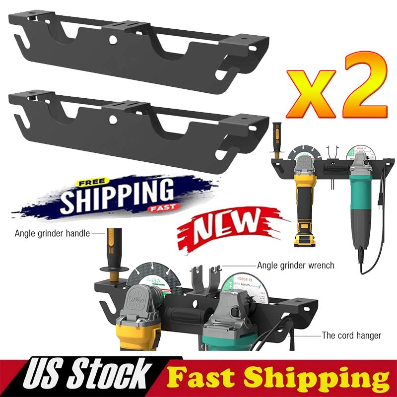 2X Angle Grinder Holder - 4 Bay Angle Grinder Rack/Stand Storage Rack Wall Mount