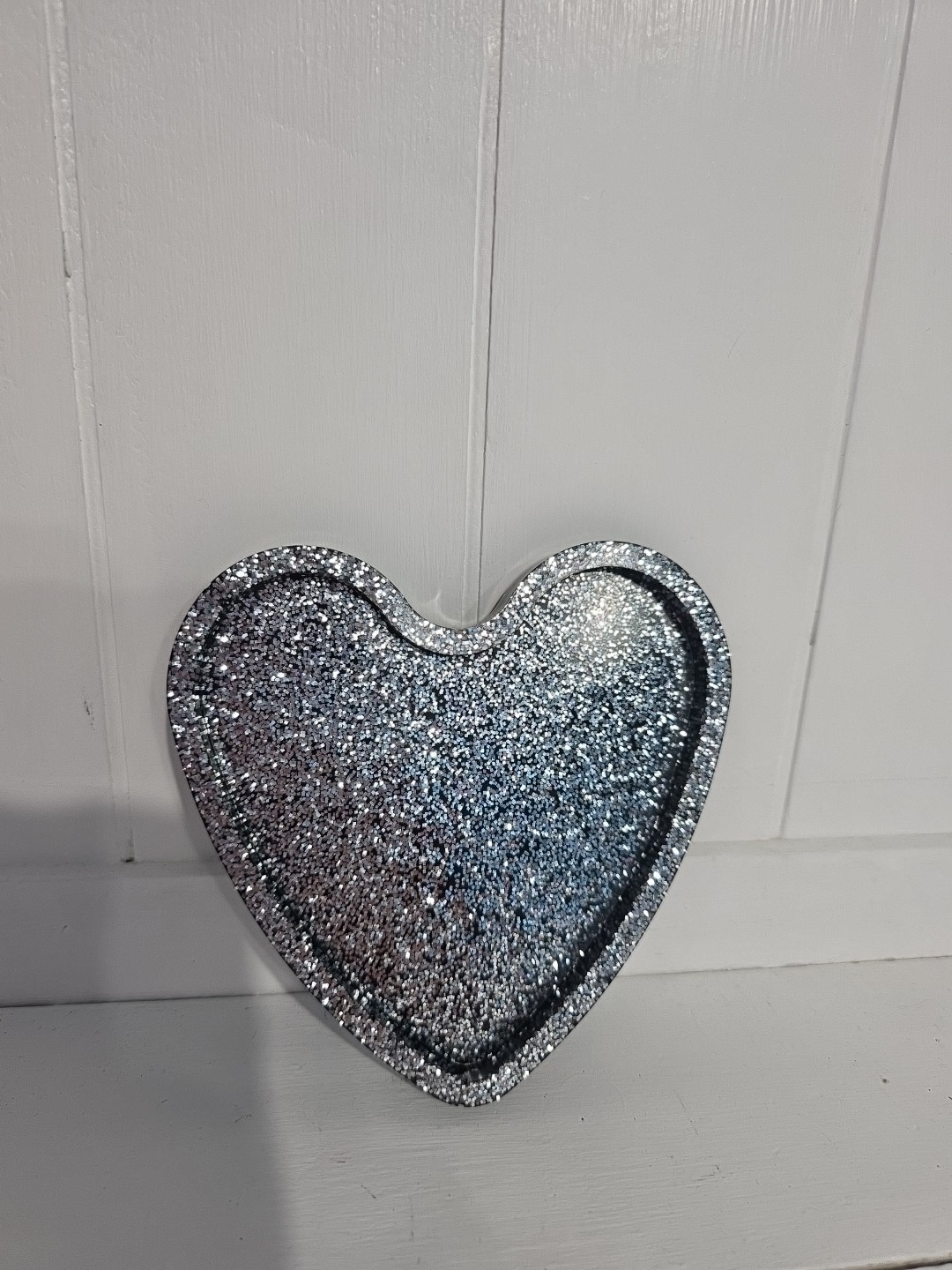 Heart New Black Silver Sparkled Epoxy Holder