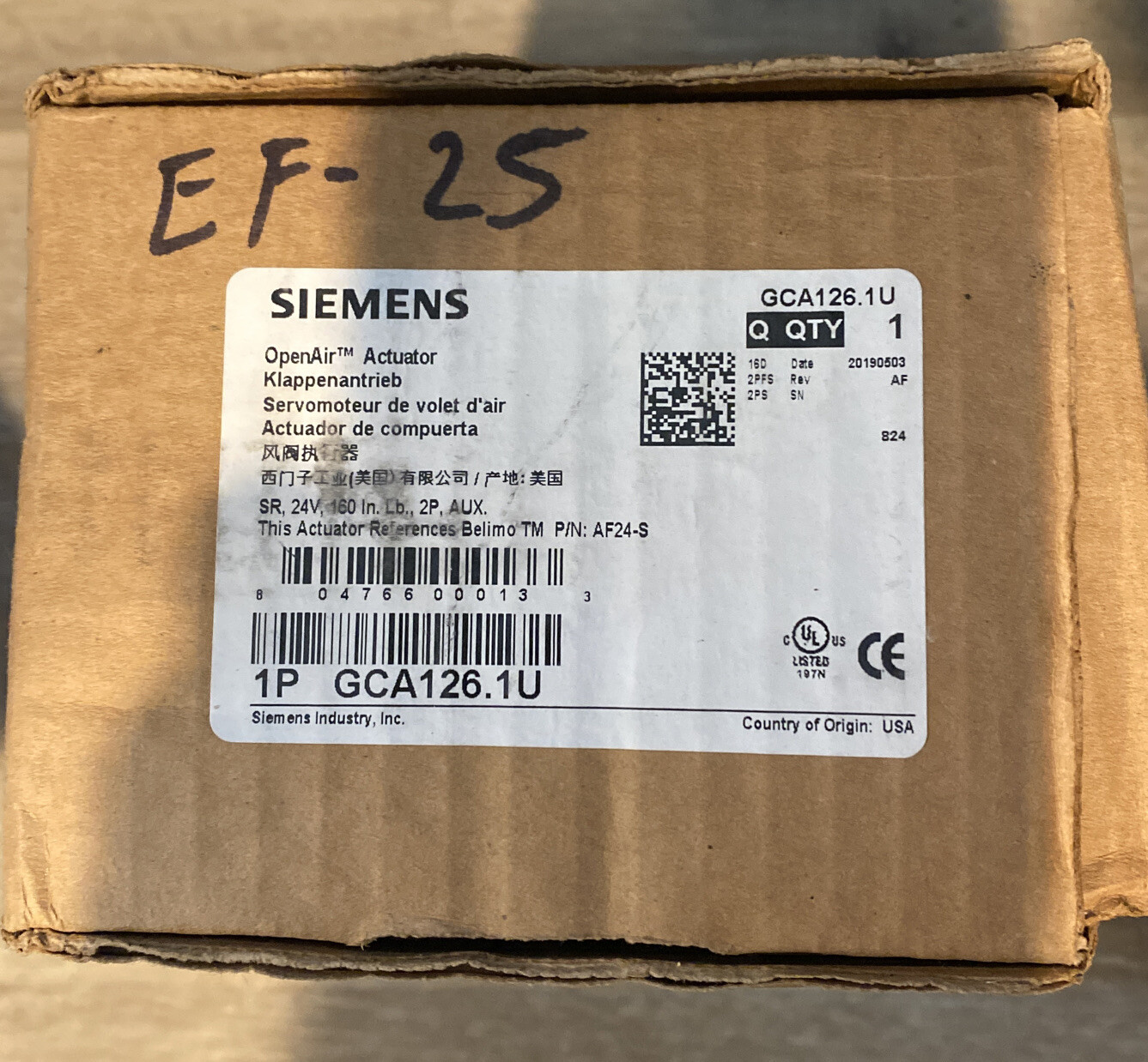 Siemens GCA126.1U OpenAir Electric Damper Actuator Dual Aux