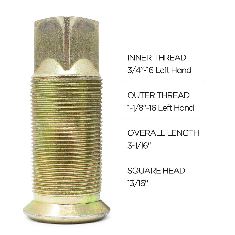 Ten M-133 LH Stud-Piloted Budd Wheel Inner Cap Nuts - 3-1/16" Long