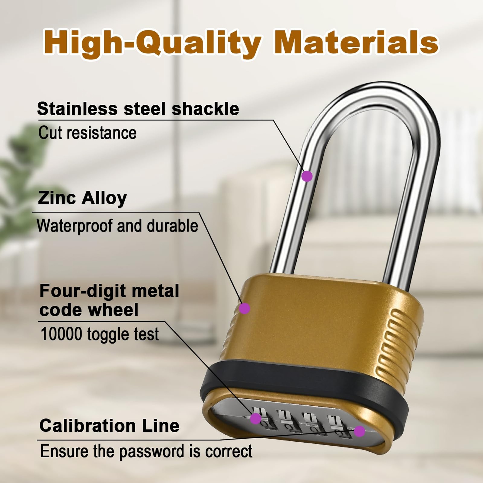 4 Pack Long Shackle Combination Padlock - 105mm Heavy Duty Combination Locks, Ou