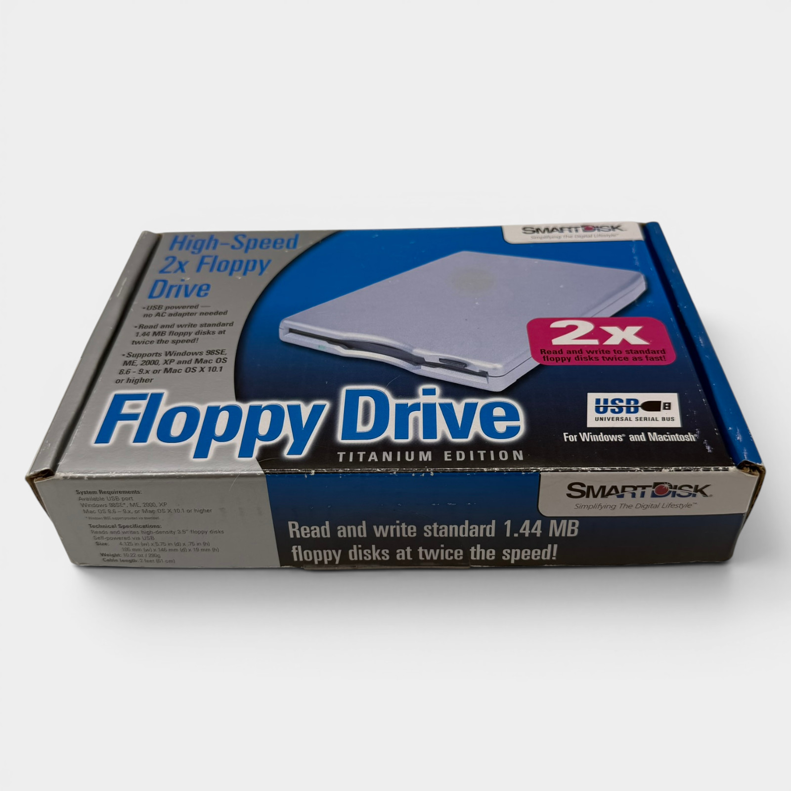 SmartDisk USB 2X External 3.5" Floppy Drive Titanium Edition NOB FDUSB-TM2 USB
