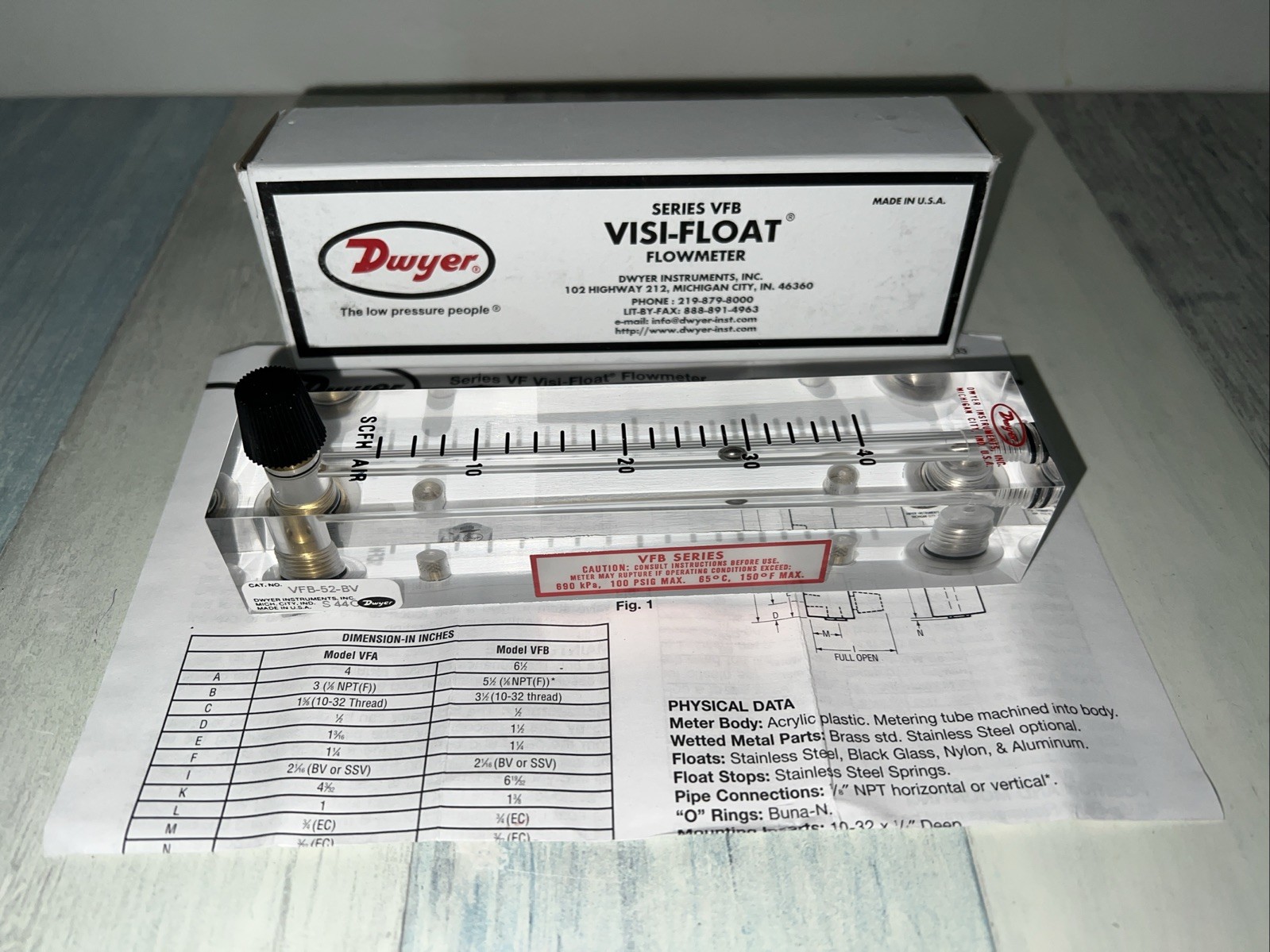 Dwyer VFB-52-BV Visi-Float Flowmeter ~New
