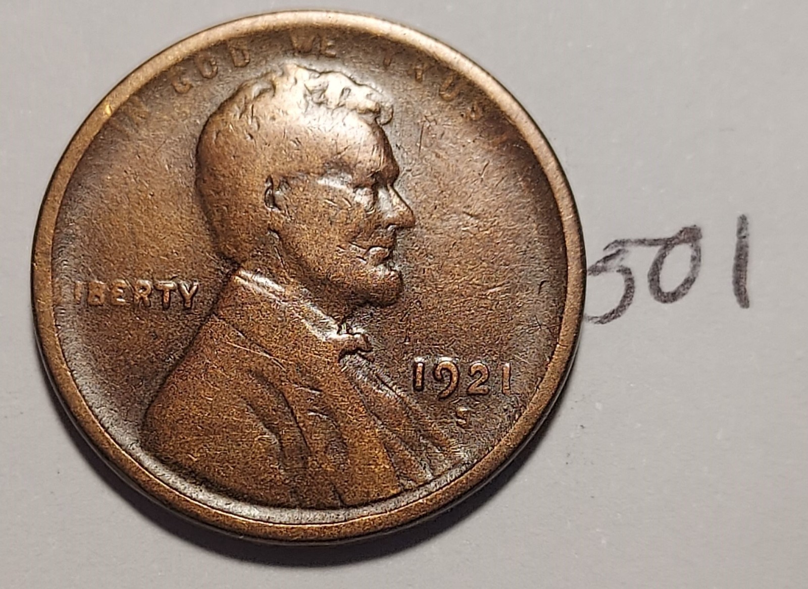 1921-S Lincoln Wheat Cent  BELOW FINE  #501