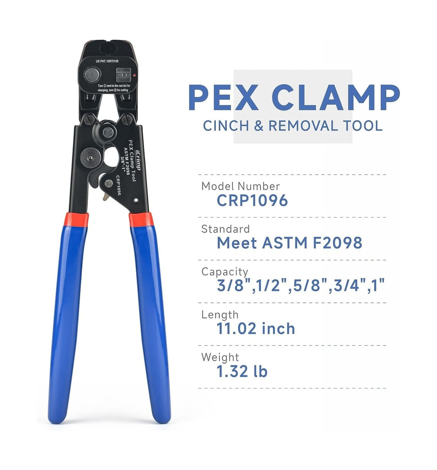 iCrimp Ratchet PEX Cinch Tool with Removing Function for 3/8-in, 1/2-in, 3/4-...
