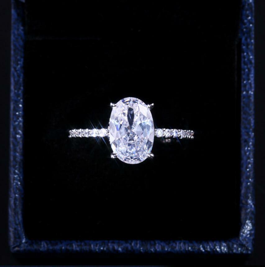 Silver Pave Cubic Zirconia Oval Promise Engagement Simulation Ring RS80