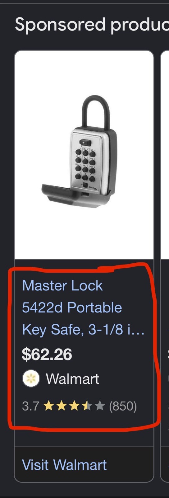 NEW! Master Lock 5422D 3-1/8" Lock Box Combination Push Button Portable Key Safe
