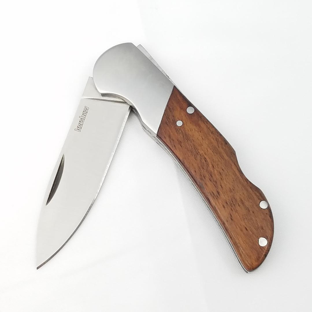 Kershaw Baseman Pocket Knife Lockback Brown Wooden Handle Stainless Folding
