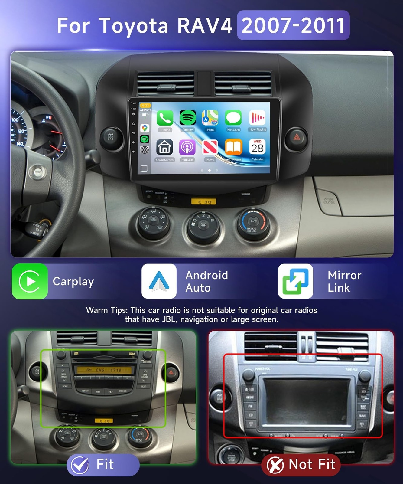 4G+64G Car Radio Stereo for Toyota RAV4 2007-2011, 10.1inch IPS Touch Screen/...