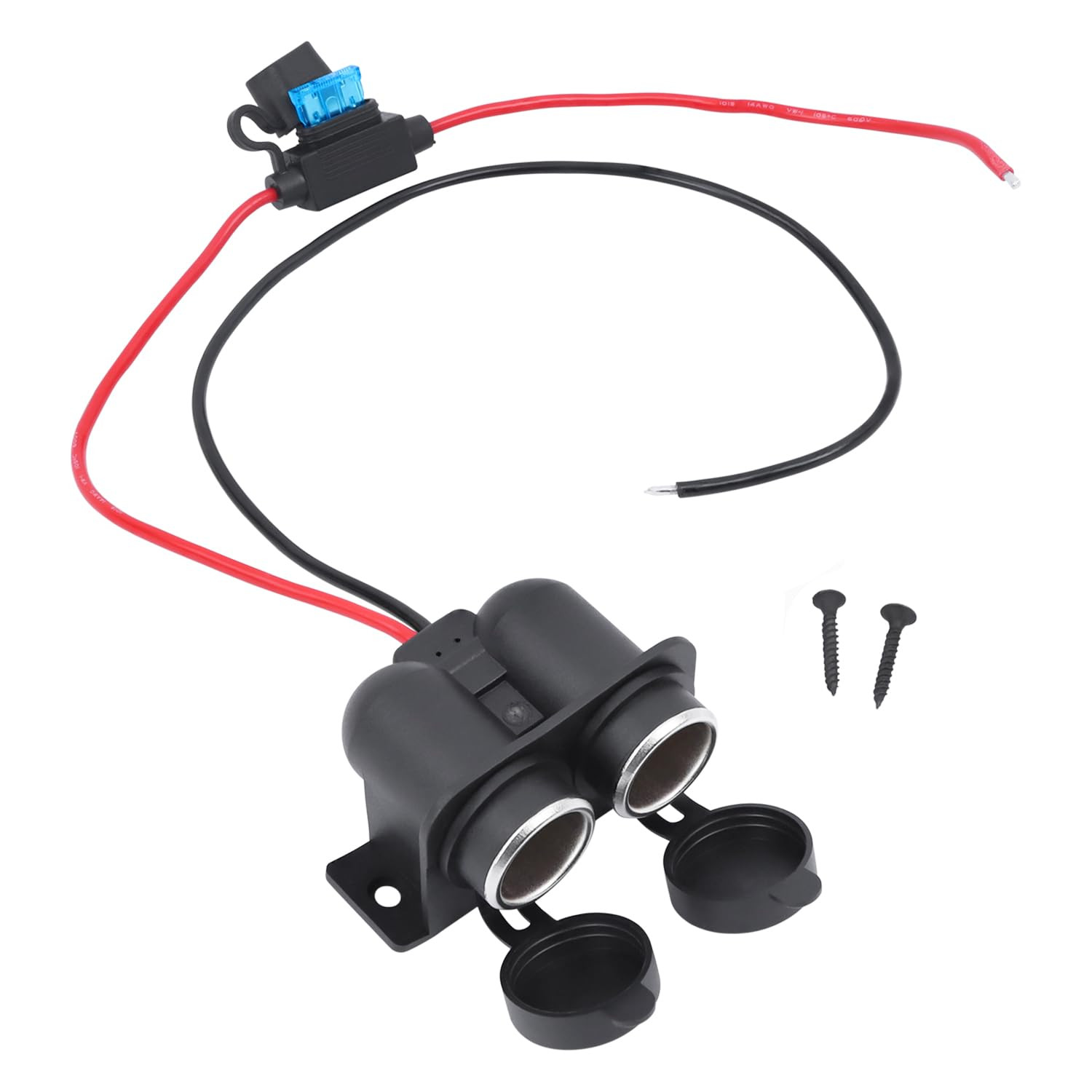 DC 12V Cigarette Lighter Socket with Blade Fuse 15A, 2 Socket Cigarette Lighter