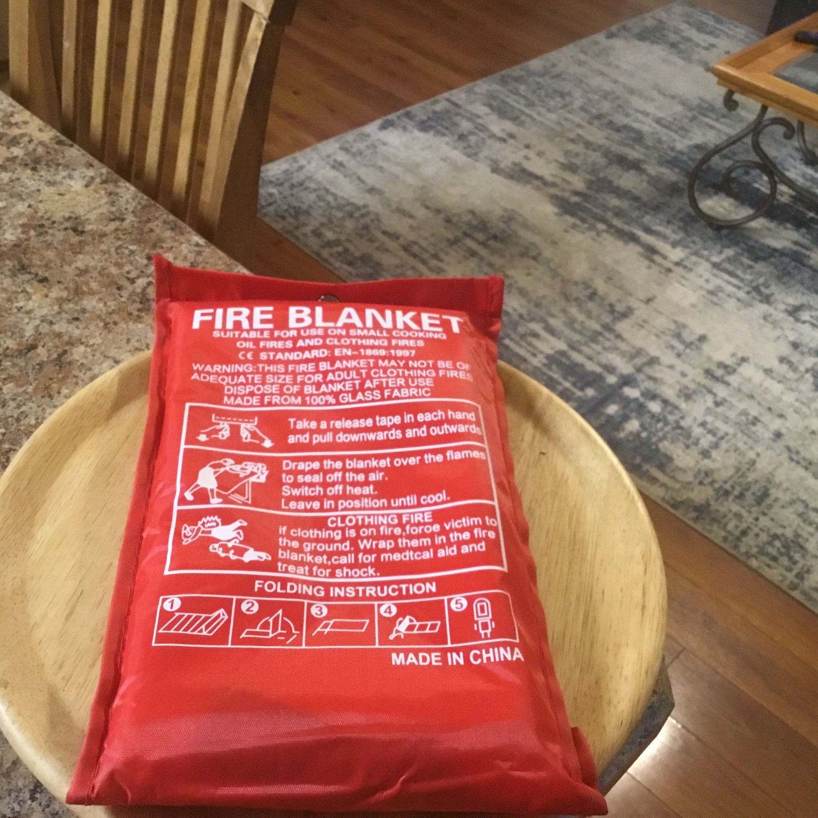 Emergency Fire Blanket - 1.0 M X 1.0 M Kitchen Fire Safety Free Shipping