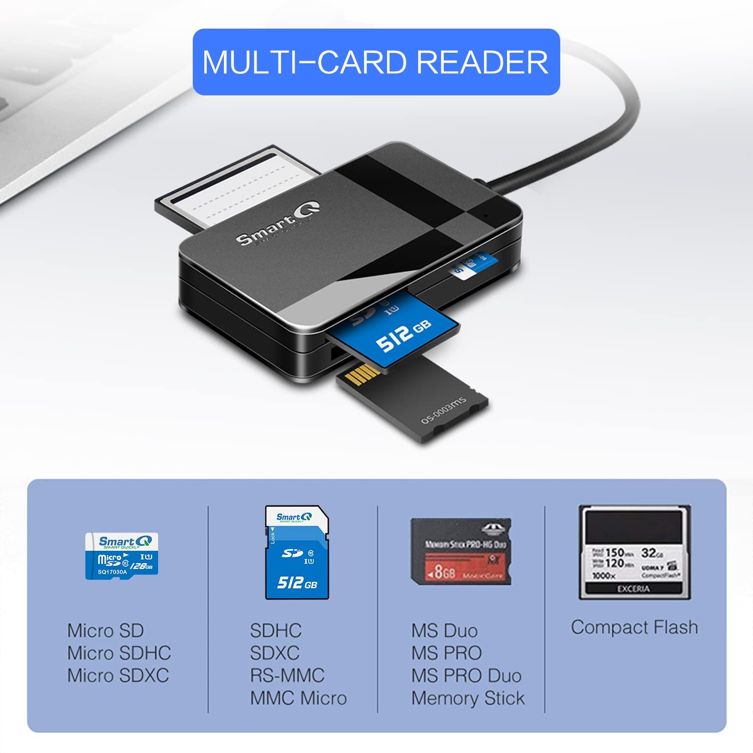 SmartQ C368 USB 3.0 Card Reader - Plug & Play, Compatible with Apple & Window...