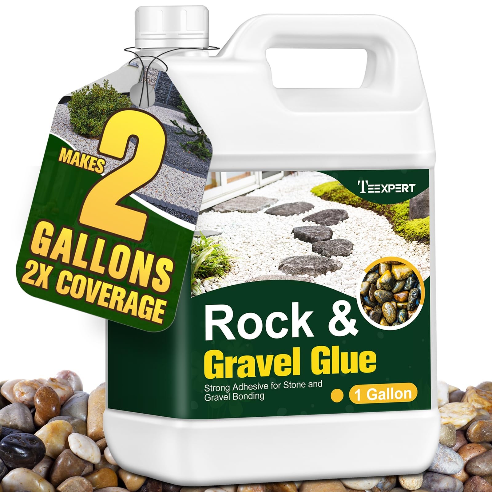 Teexpert 1 Gallon Rock Glue for Landscaping – Strong Pea 1 Gallon, White