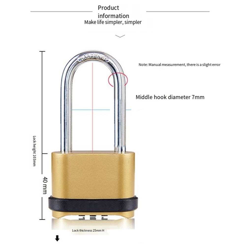 1 Piece Long Combination Lock Padlock, Extended Lock Hook Bottom N9U68129