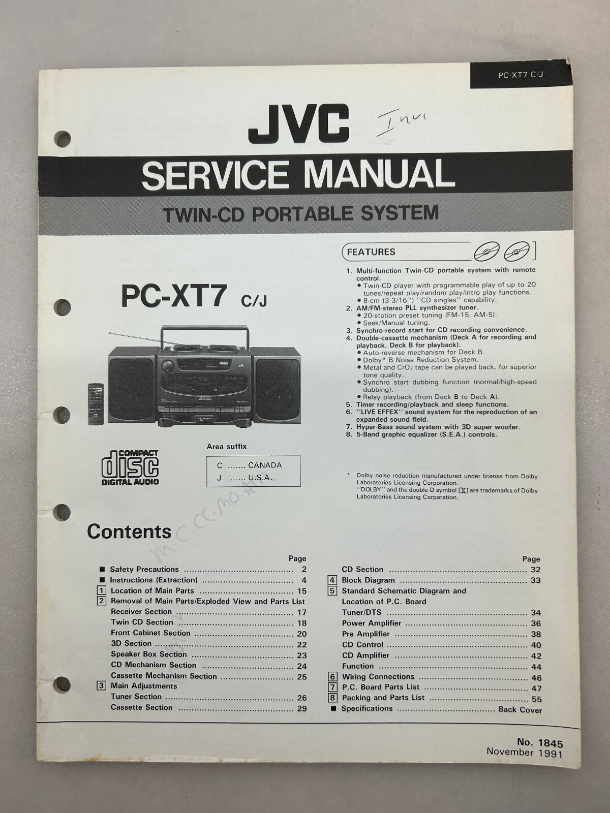 JVC PC-XT7 C/J Original Service Manual Free Shipping