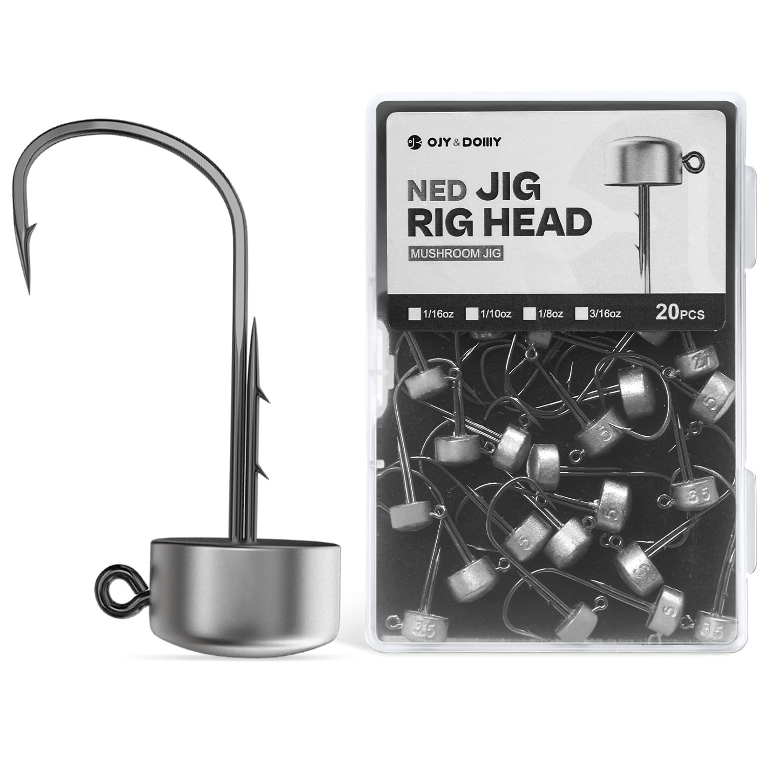 Ned Rig Jig Heads, 20 Pack Finesse Mushroom 1/16oz, 20 Packs, Unpainted