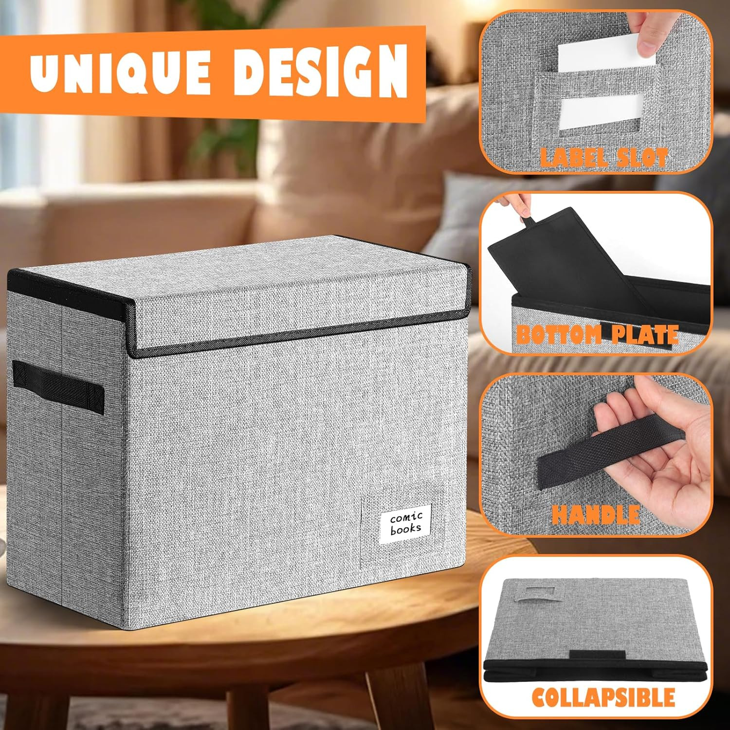 Comic Book Storage, Box 15.5" X 7.5" X 11.3", Collapsible Comic Short Box with L
