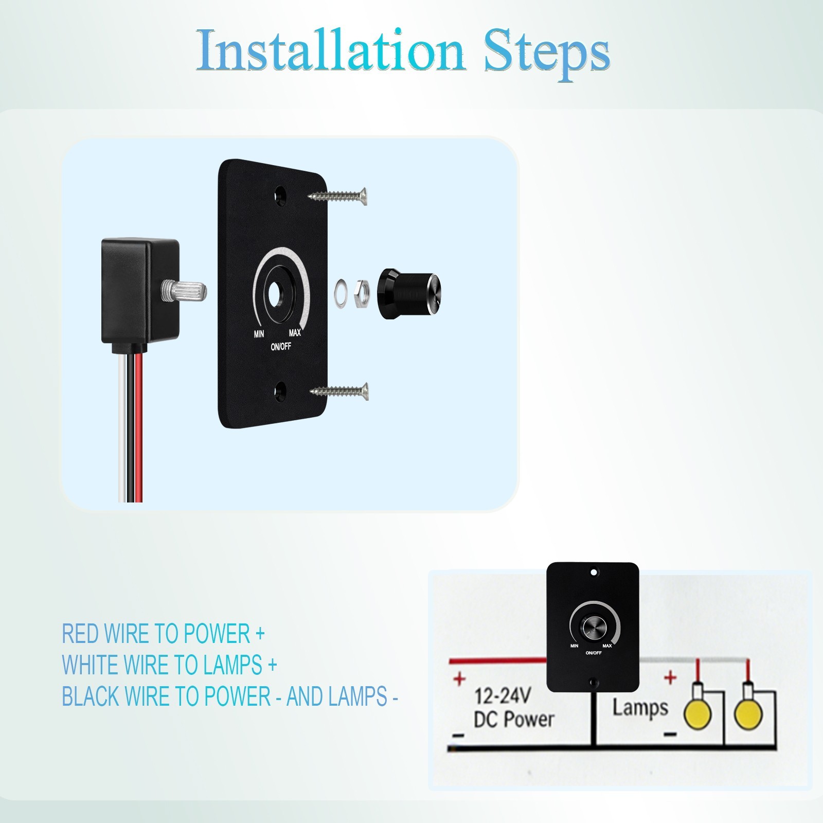 12V Dimmer Switch RV Works Light Dimmer PWM Dimming Switch Quick Installation